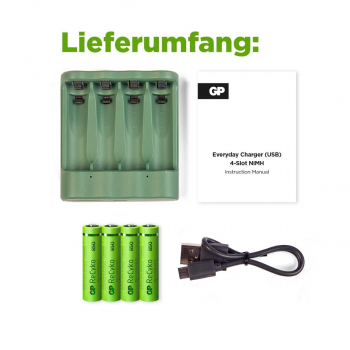 Preview: GP Recyko USB-Ladegerät/Charger B421 inkl. 4x 850mAh AAA