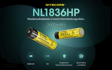 Preview: Nitecore 18650 Akku 3,6V 3600mAh NL1836HP