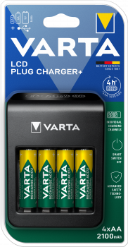 Preview: Varta LCD PLUG Charger+ inkl. 4x AA 2100 R2U mAh