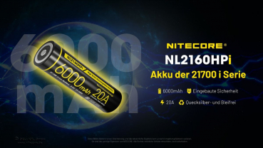Preview: Nitecore LI-Ion Akku 21700, 6000mAH NL2160HPI