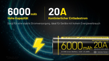 Preview: Nitecore LI-Ion Akku 21700, 6000mAH NL2160HPI