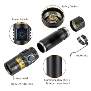 Infinio SLIM UV-38 LED 5W UV Taschenlampe inkl. 18650 Li-Ion Akku 2Ah