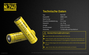 Nitecore Li-Ion Akku 21700 - 4000mAh - NL2140