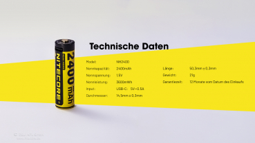Nitecore NH2400 - 1,5V Li-Ion Akku, USB-C, 4er Pack