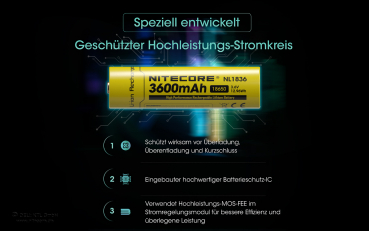 Nitecore 18650 Akku 3600mAh - NL1836  IC Protected