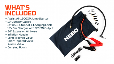 NEBO JUMPSTARTER Assist Air 1500XP 12V 1500A Kompressor Powerbank Leuchte