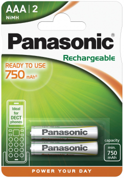 Panasonic DECT HHR-4MVE NiMH AAA Rechargeable Battery 750 mAh -  Blister 2