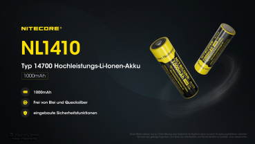 Preview: Nitecore  14500 Akku 1000mAh - NL1410