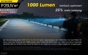 Nitecore Pro Taschenlampe P20UV V2 - 1000 Lumen