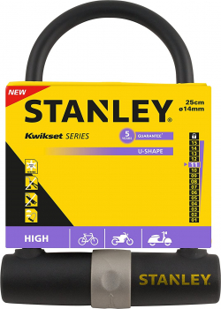 STANLEY Bügelschloss Fahrrad 14mm x 247 mm, 3 Schlüssel, S755-201, Fahrradschloss mit Halterung