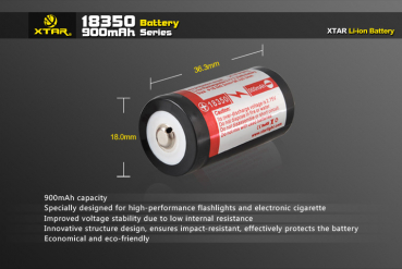 Xtar 18350 High Performance Li-Mn Akku 900 mAh 3,7V