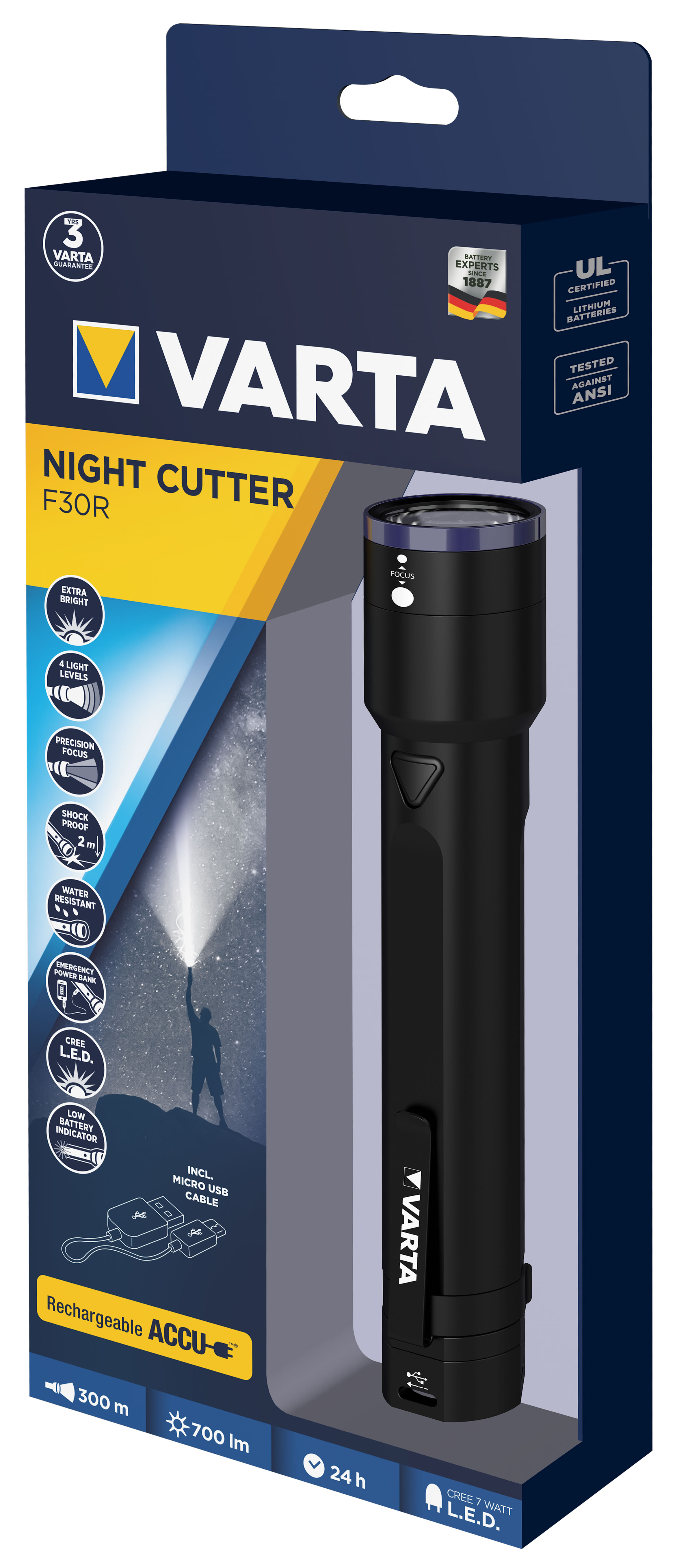 VARTA Lampe de poche Premium 'NIGHT CUTTER F30R' - Achat/Vente VARTA 3060864 VARTA Lampe de poche Premium 'NIGHT CUTTER F30R' - Achat/Vente VARTA 3060864