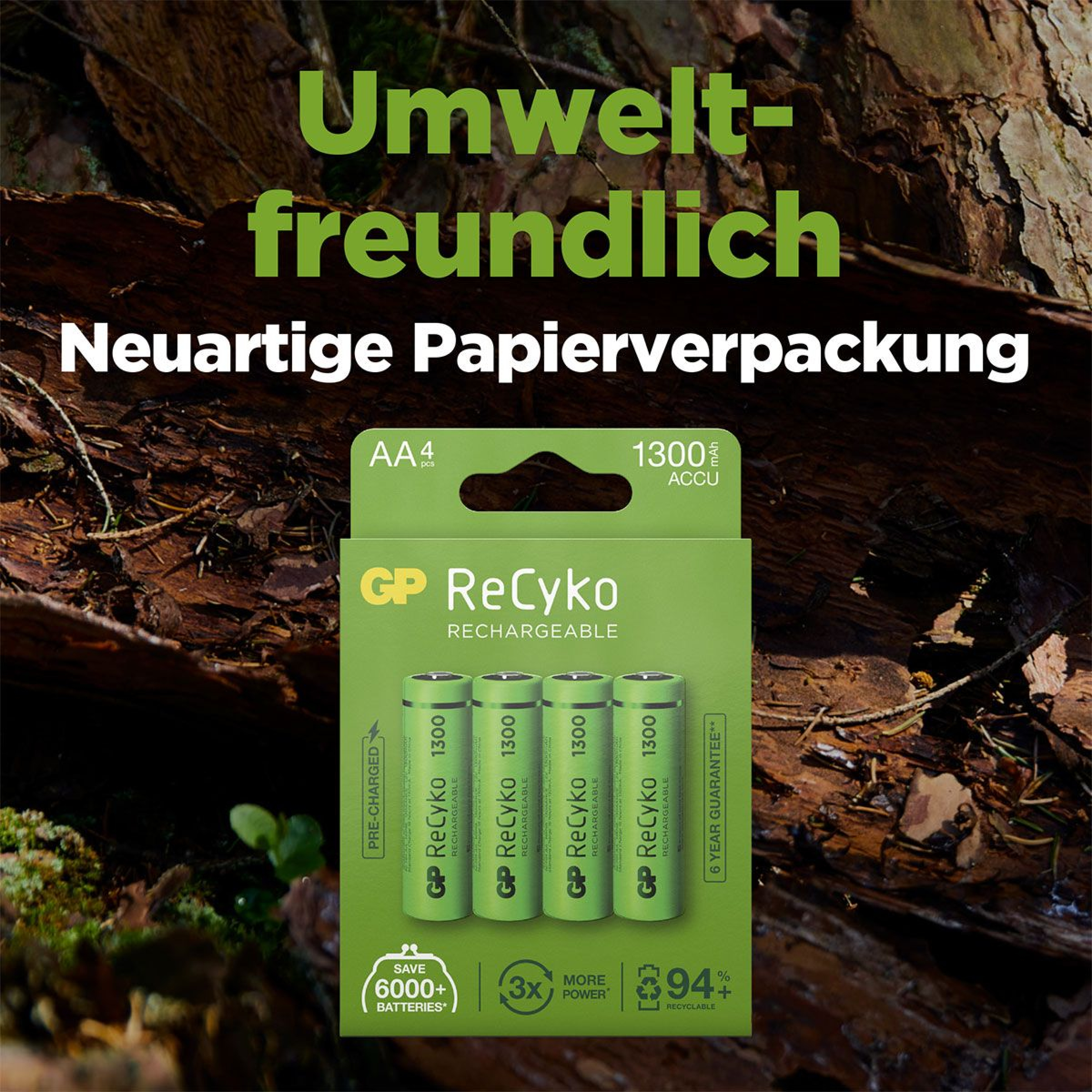 GP Recyko NIMH AA HR06 Akku 1300 mAh Phone - 4er Blister