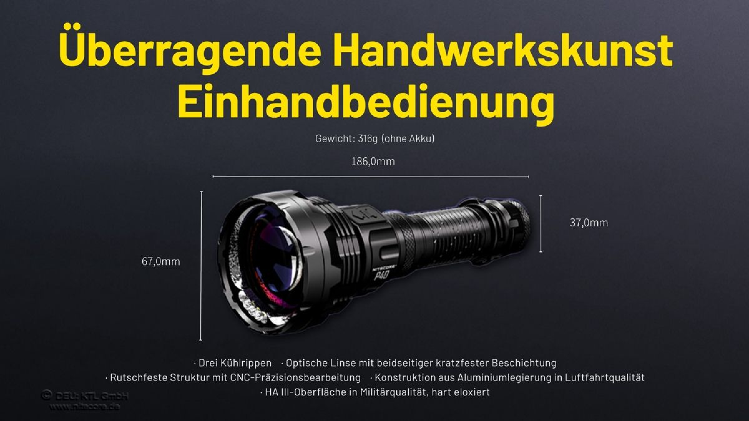 Nitecore Taschenlampe P40 LEP Laserlampe, 2000 Lumen, 2900 Meter