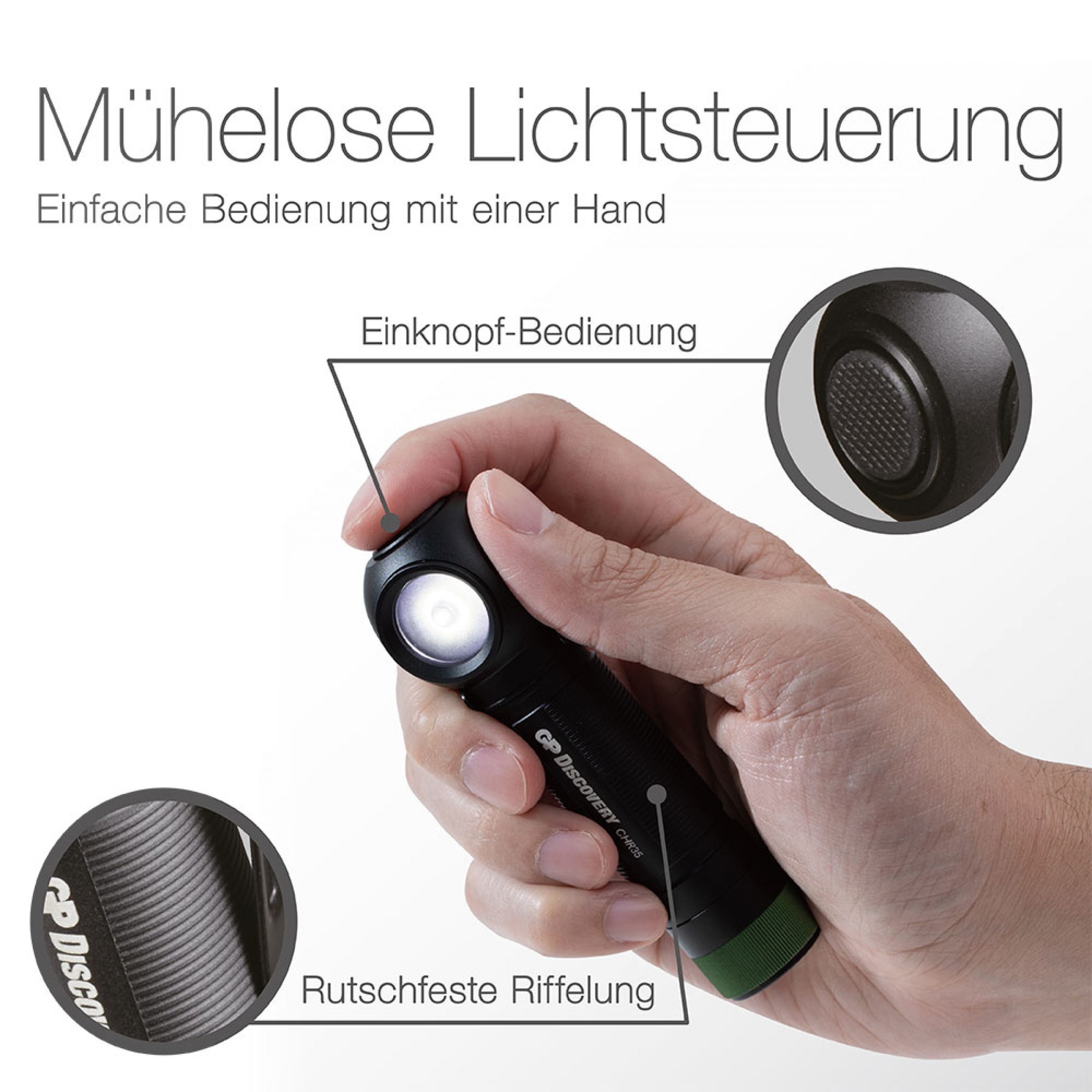 GP Stirnleuchte Discovery CH35 - 600 Lumen inkl. 18650 Akku