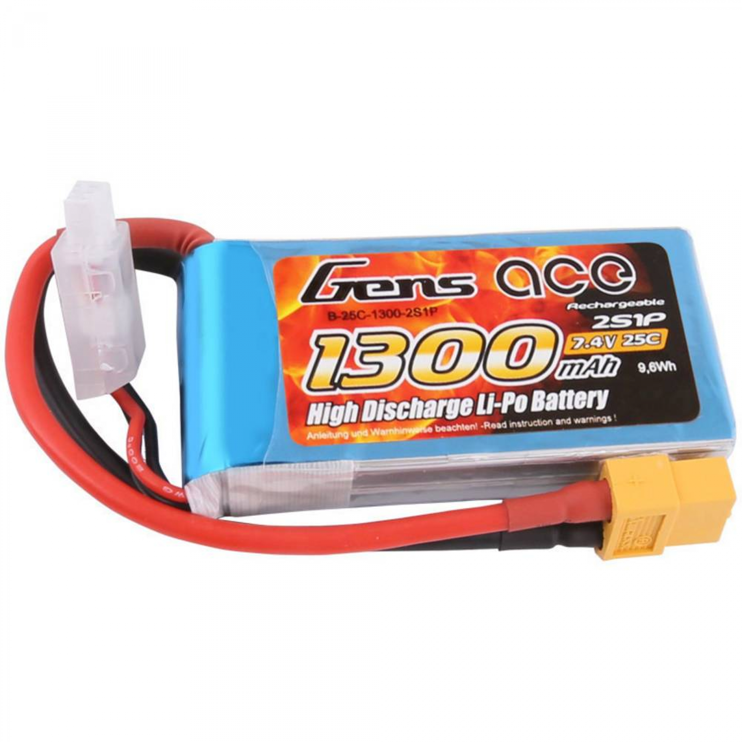 Grepow 2S 1300mAh 7.4V 25C Lipo Battery Pack with XT60 plug