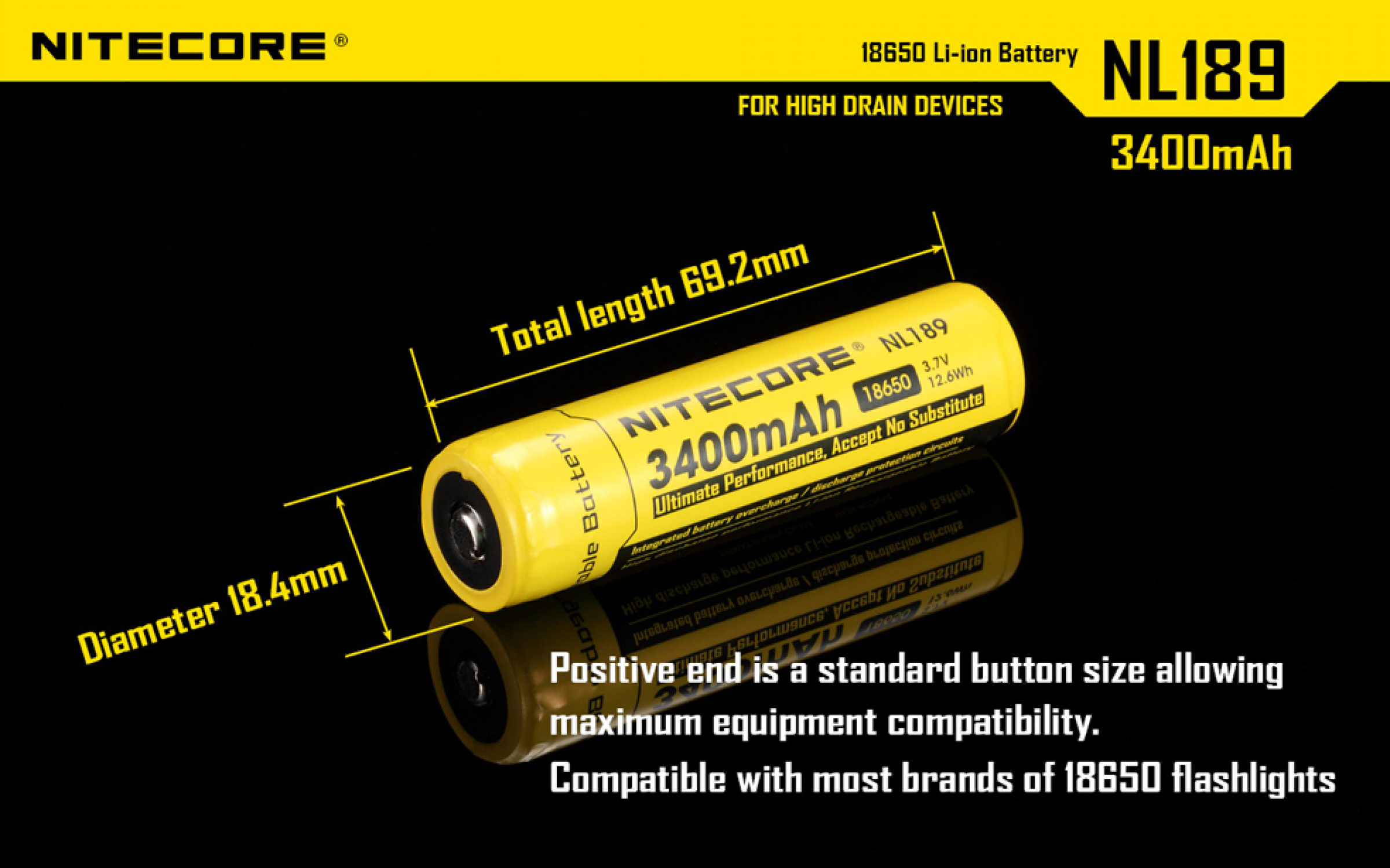 Nitecore Akku 18650 IC Protected 3400 mAh für Taschenlampen