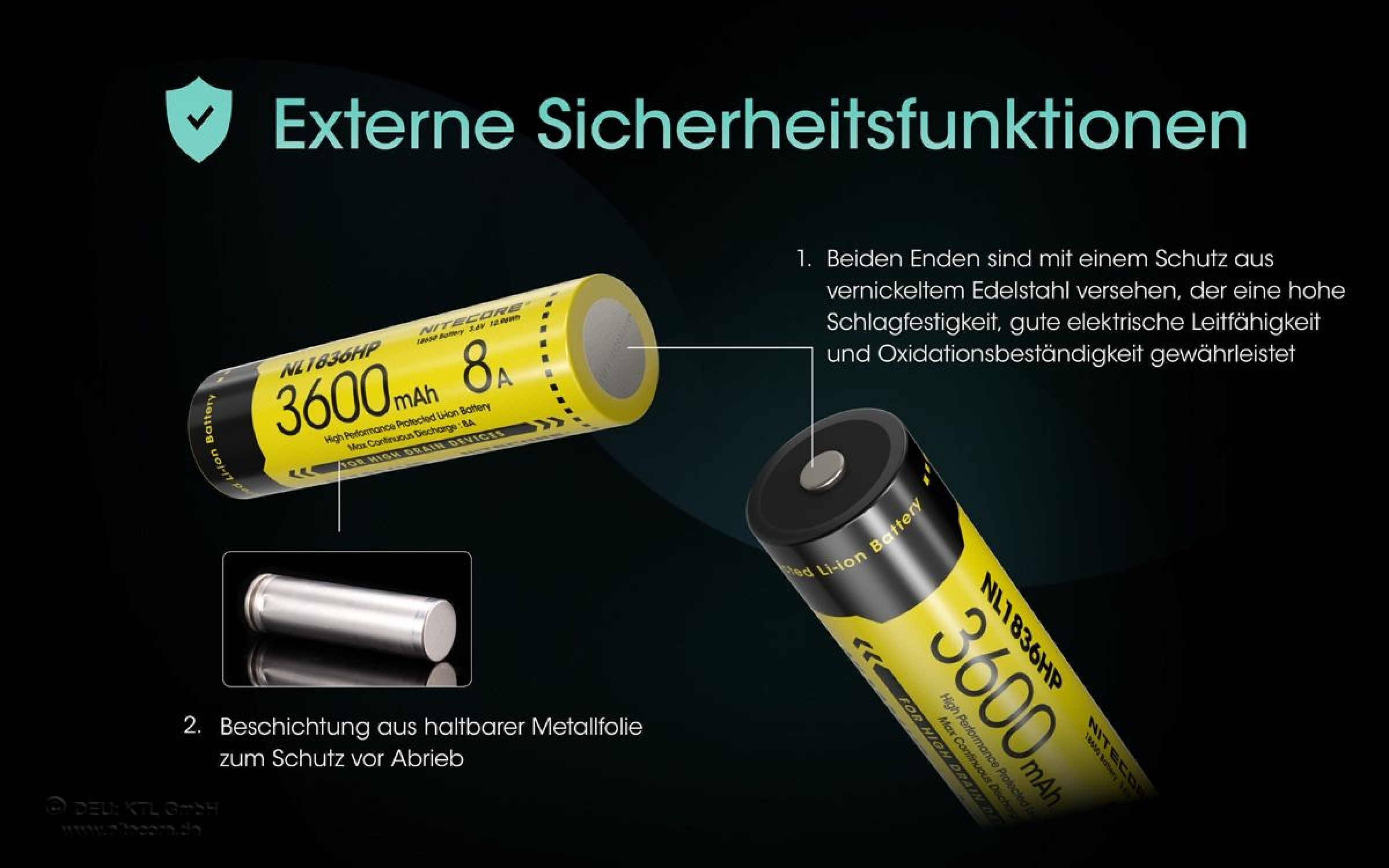 Nitecore 18650 Akku 3,6V 3600mAh NL1836HP