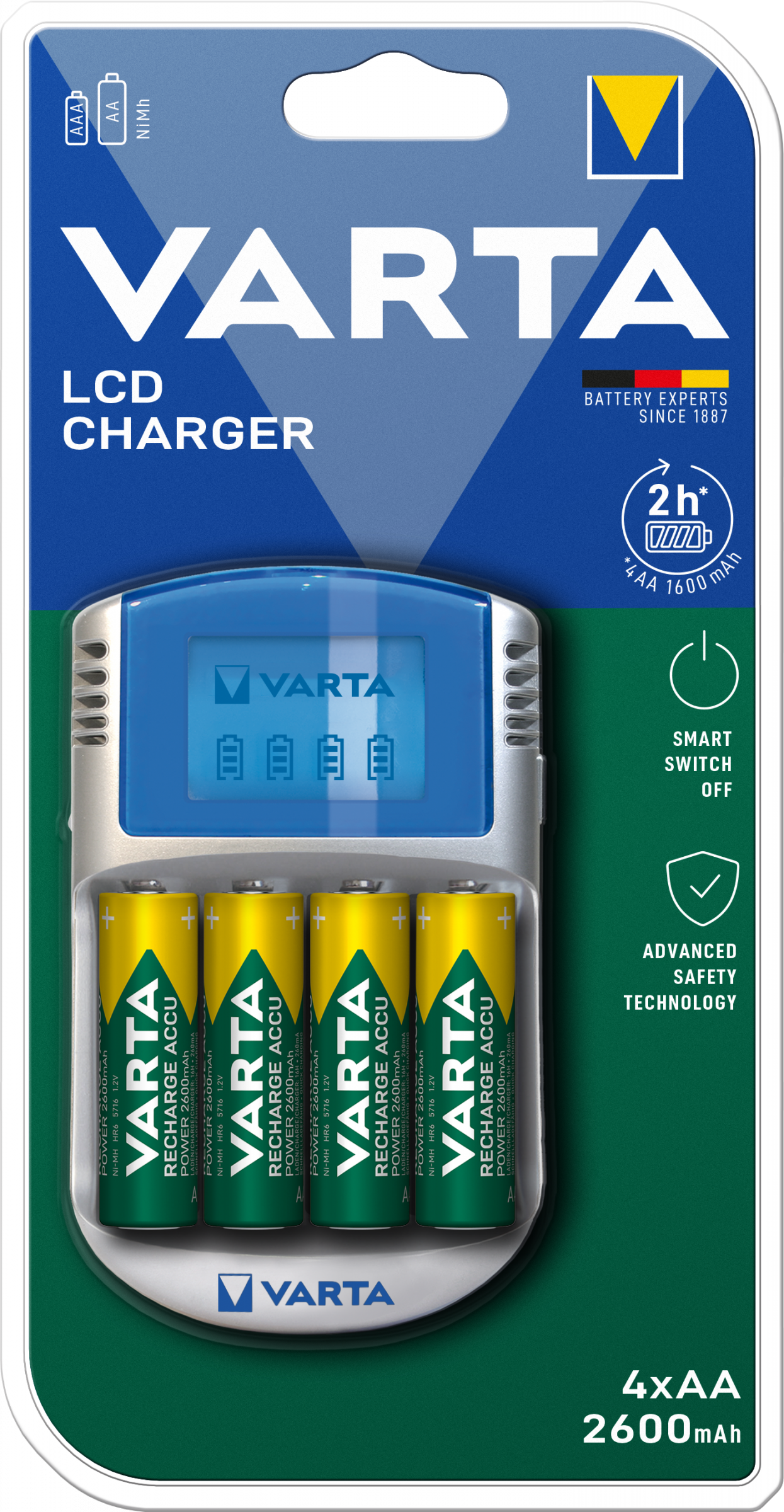 Varta Power LCD Charger inkl. 4x AA 2600 R2U mAh +12V & USB