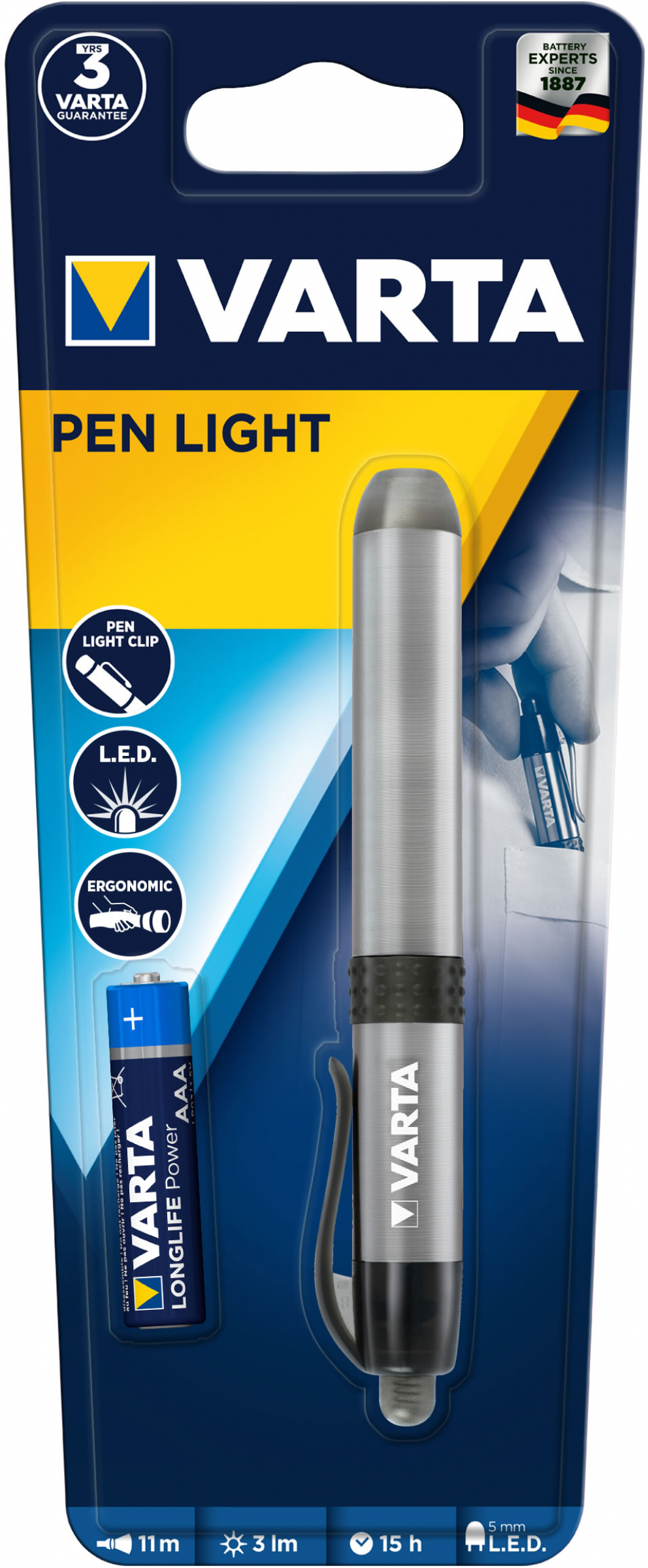 Varta Penlite LED Stiftleuchte inkl. 1x AAA Alkaline Batterien MEDICAL Penlight