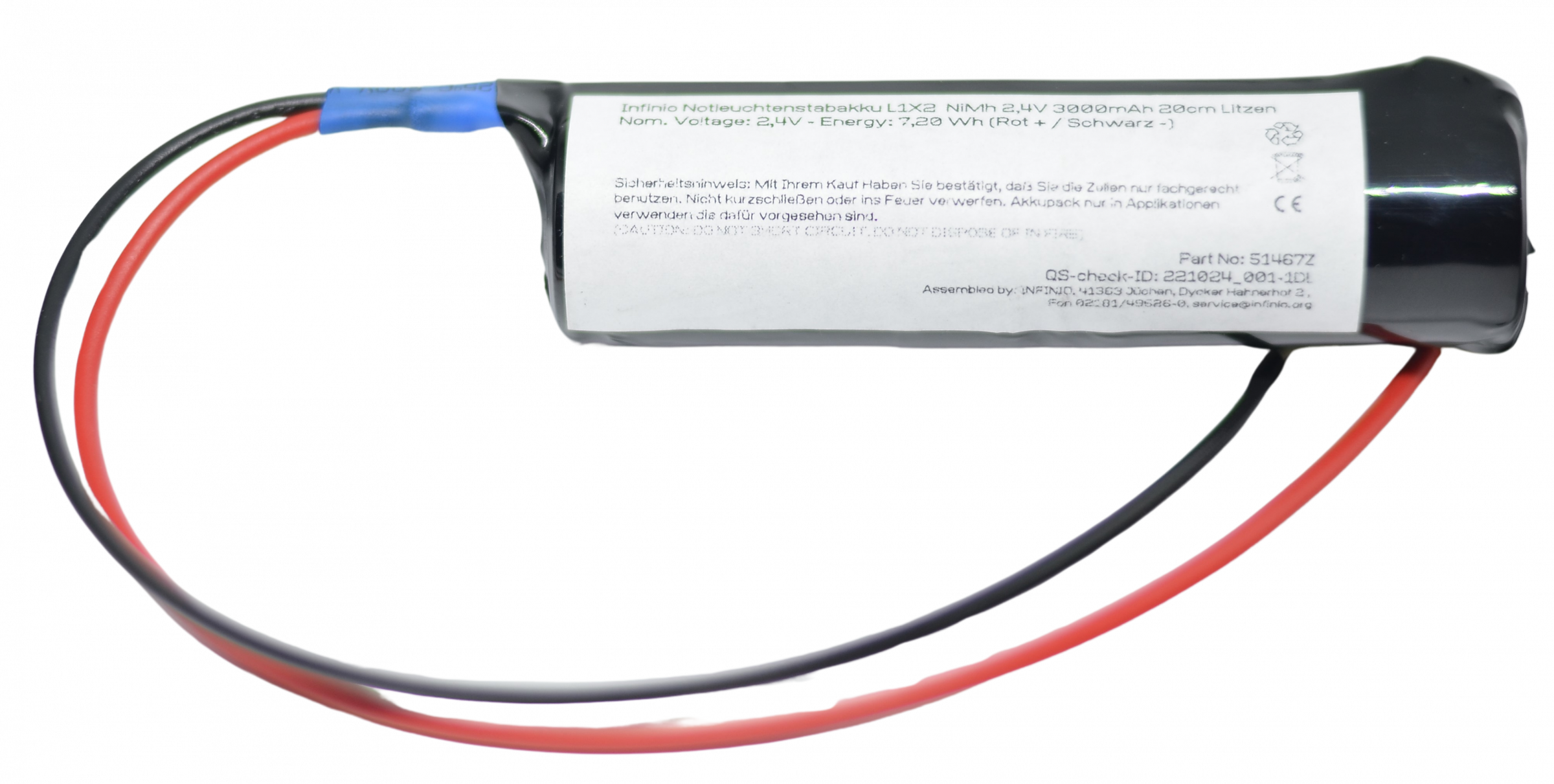 Infinio emergency light battery L1X2 rod battery NiMh 2.4V 3000mAh 20cm strands