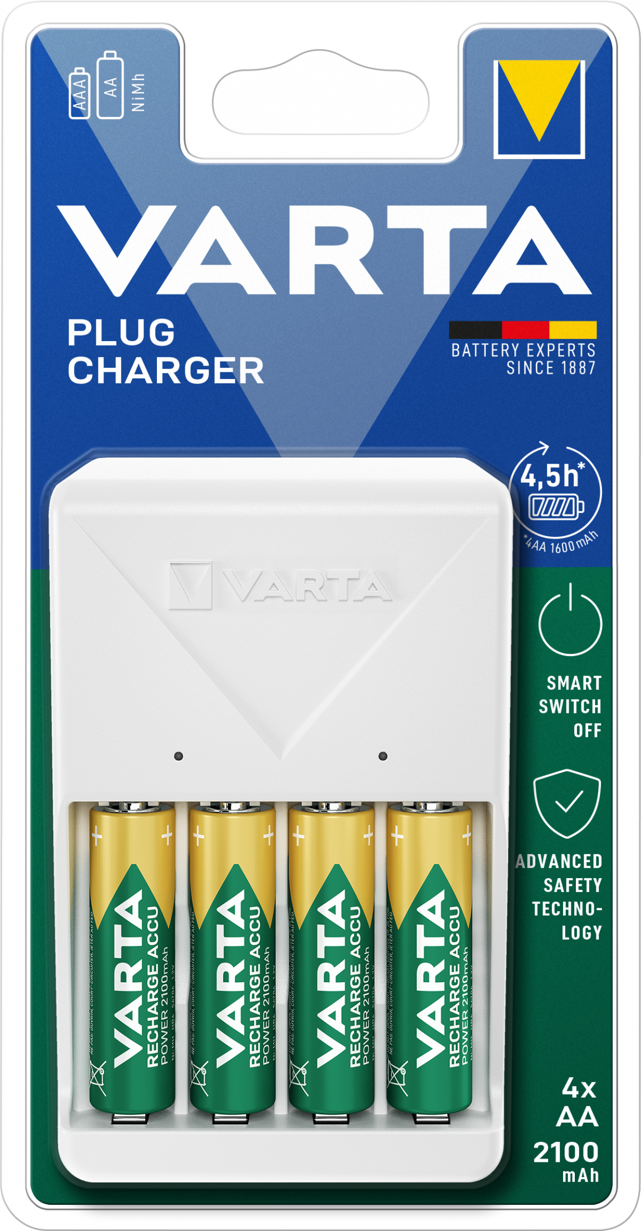Varta Ladegerät Plug Charger inkl. 4xAA 2100mAh Akku