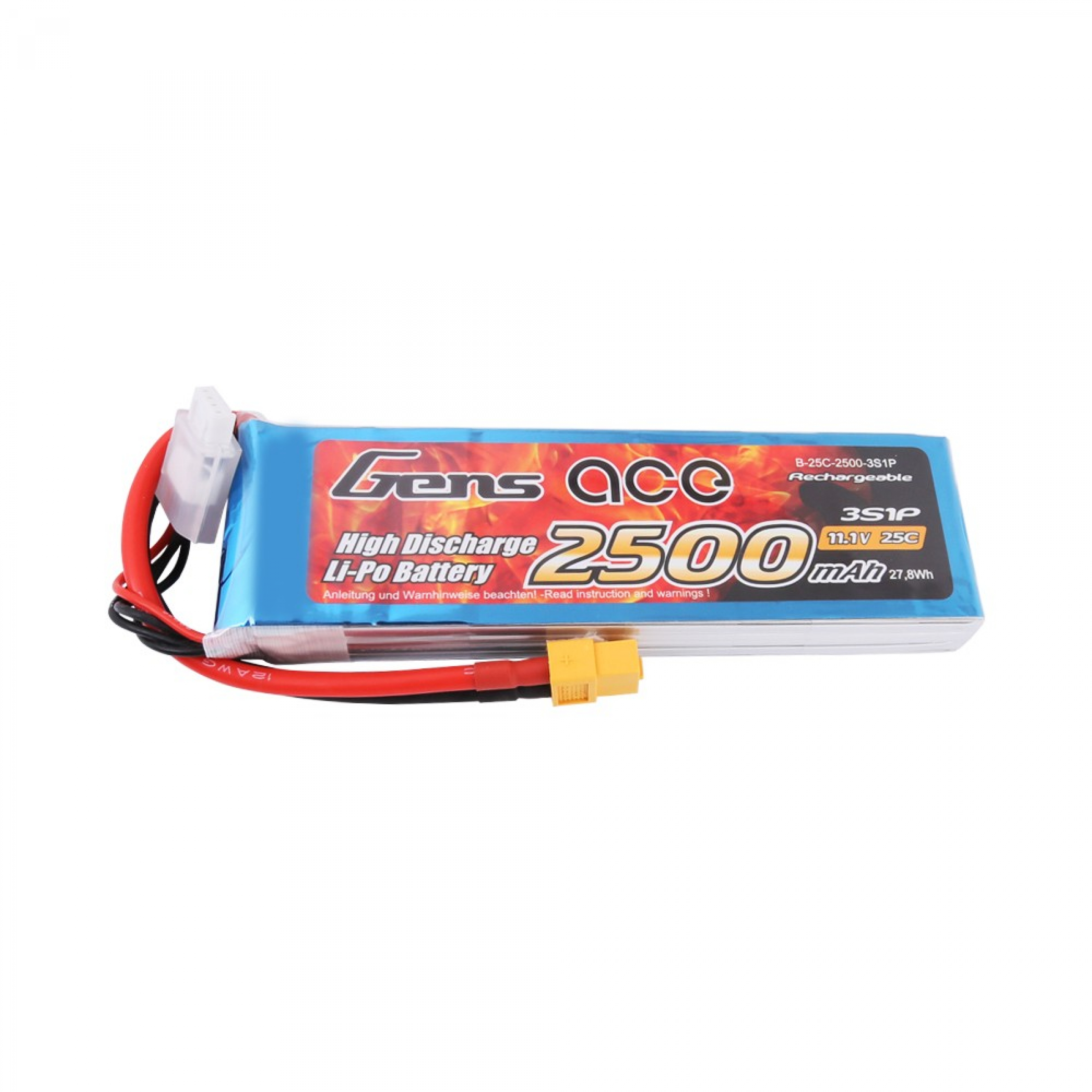 Grepow 2500mAh 11.1V 25C 3S1P Lipo battery with XT60 connector