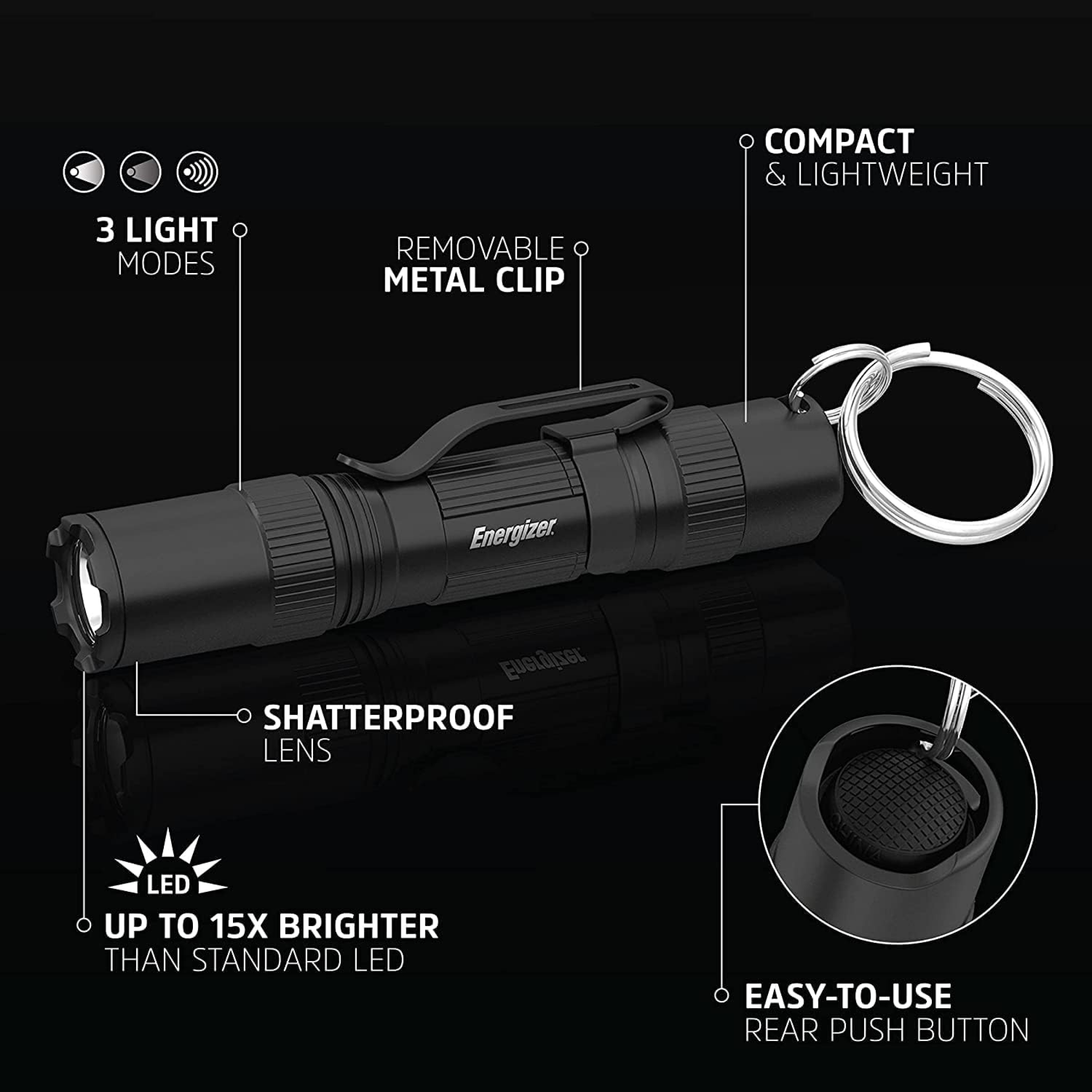 Energizer Keychain Light Tactical Keychain incl. AAA Battery - 100 Lumens