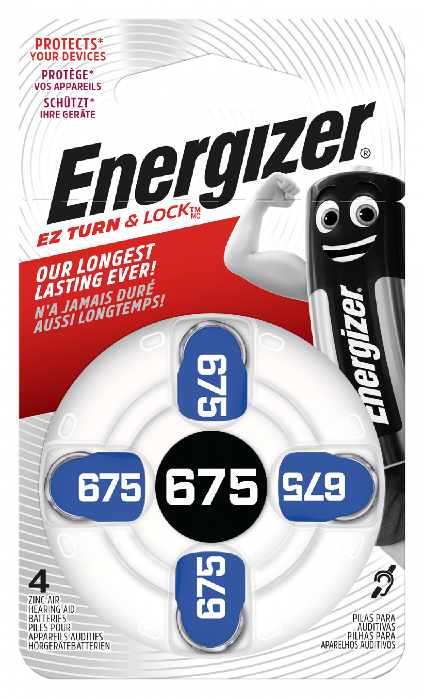 Energizer AC 675 E PR44 blau Hörgeräte Knopfzelle 4er Blister
