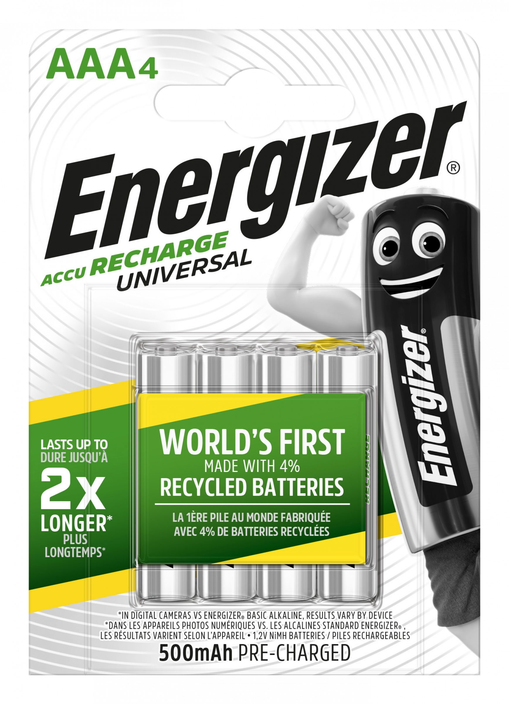 Energizer Universal Akku HR 03 AAA Micro 500 mAH Ready to Use 4er Blister