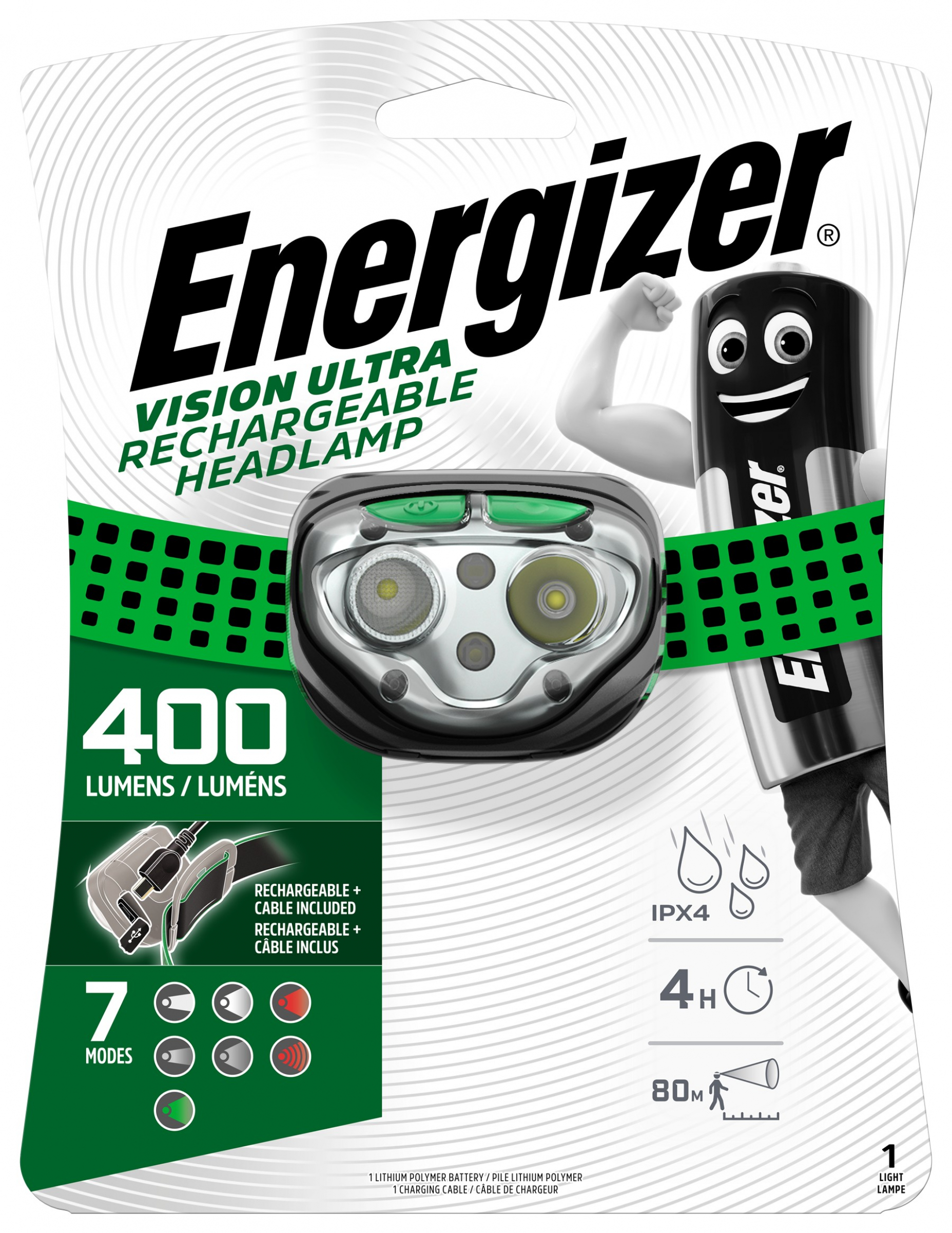 Energizer Pro+ Headlight LED VISION ULTRA Rechargeable GREEN