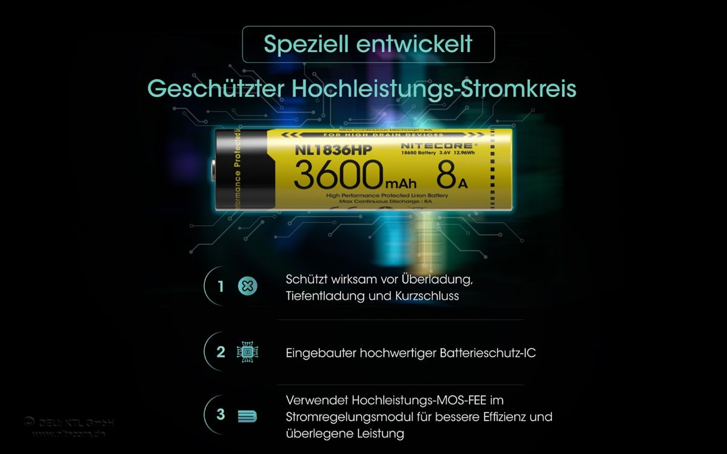 Nitecore 18650 Akku 3,6V 3600mAh NL1836HP