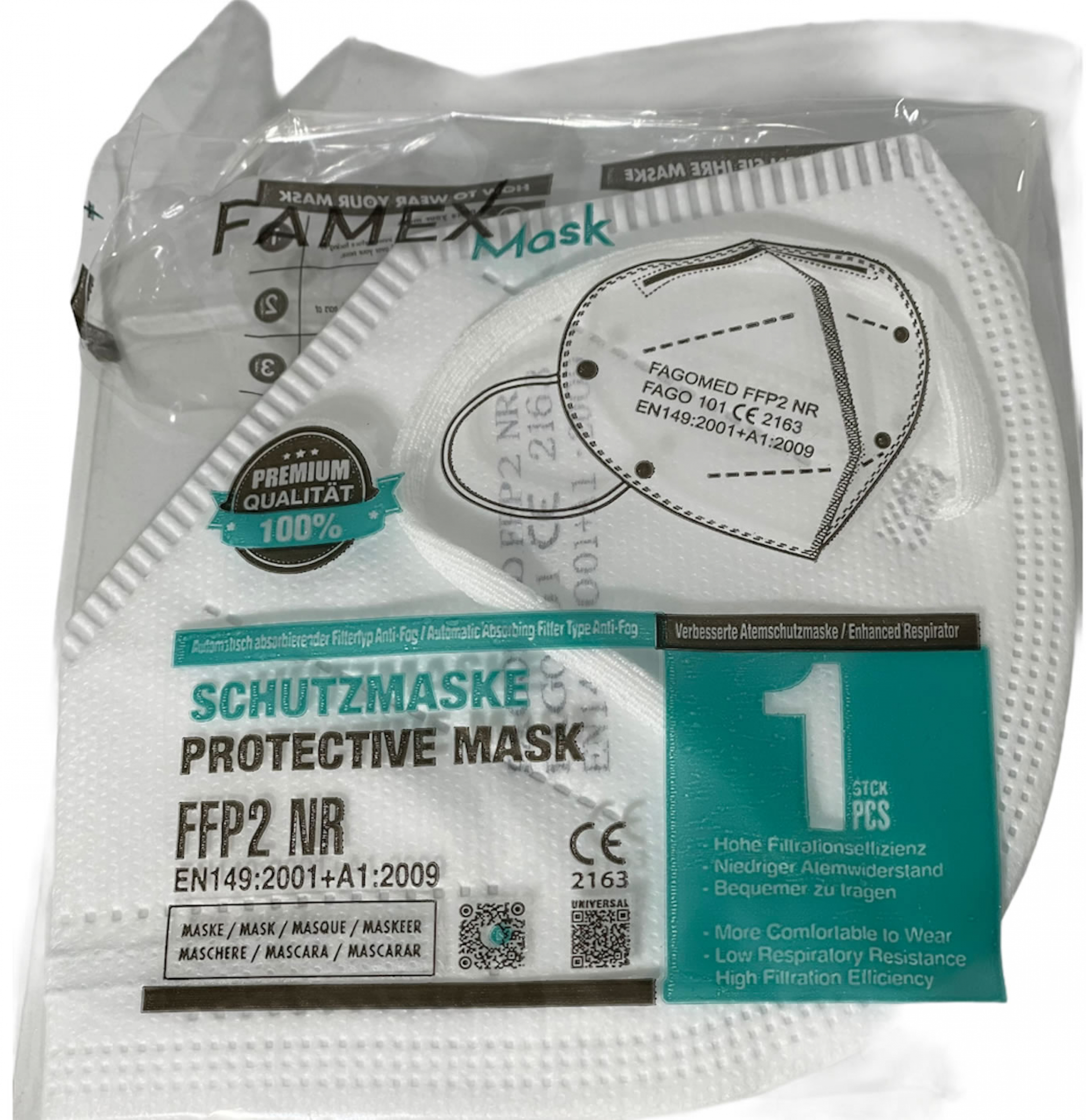 10er Sparpack FAMEX FFP2 NR Partikel Atemschutzgerät EN149:2001 + A1:2009 Maske