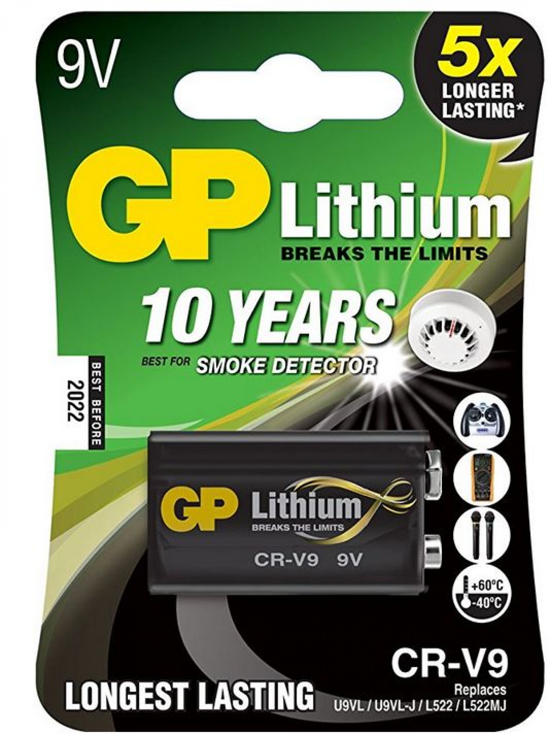 GP CR9V Lithium Rauchmelder 9V U9VL-J Power Cell  CR-V9 1er Blister