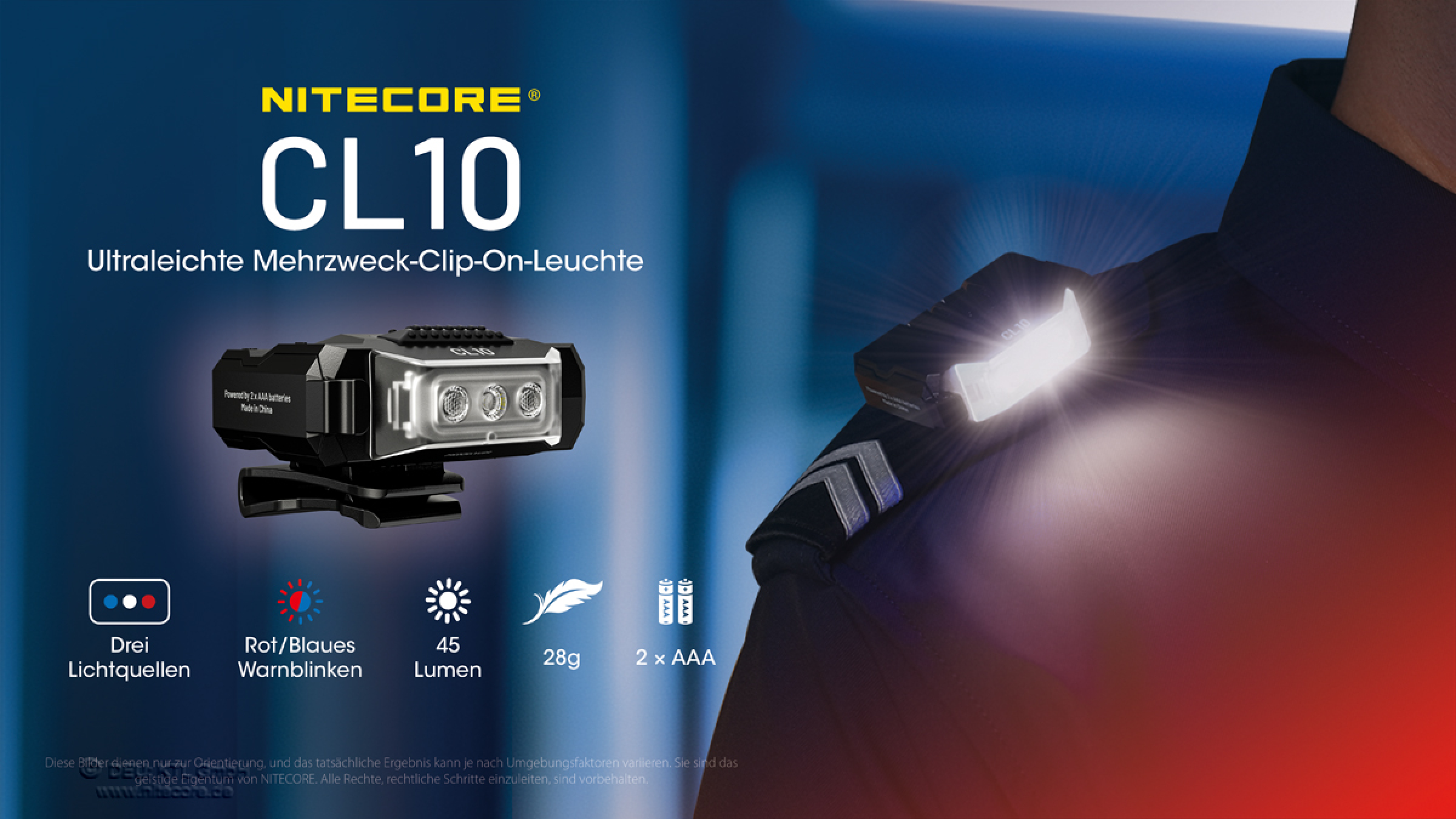 Nitecore Clipleuchte CL10 inkl. Batterien