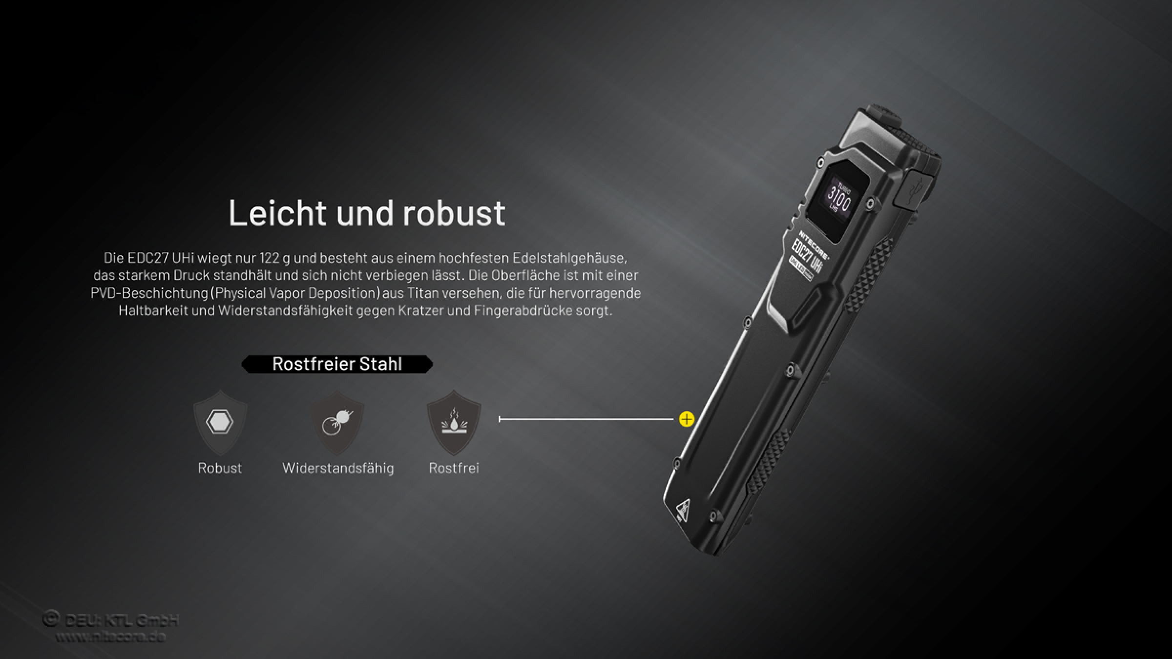Nitecore Pro EDC27 Uhi Flashlight - 3100 Lumen rechargeable USB-C