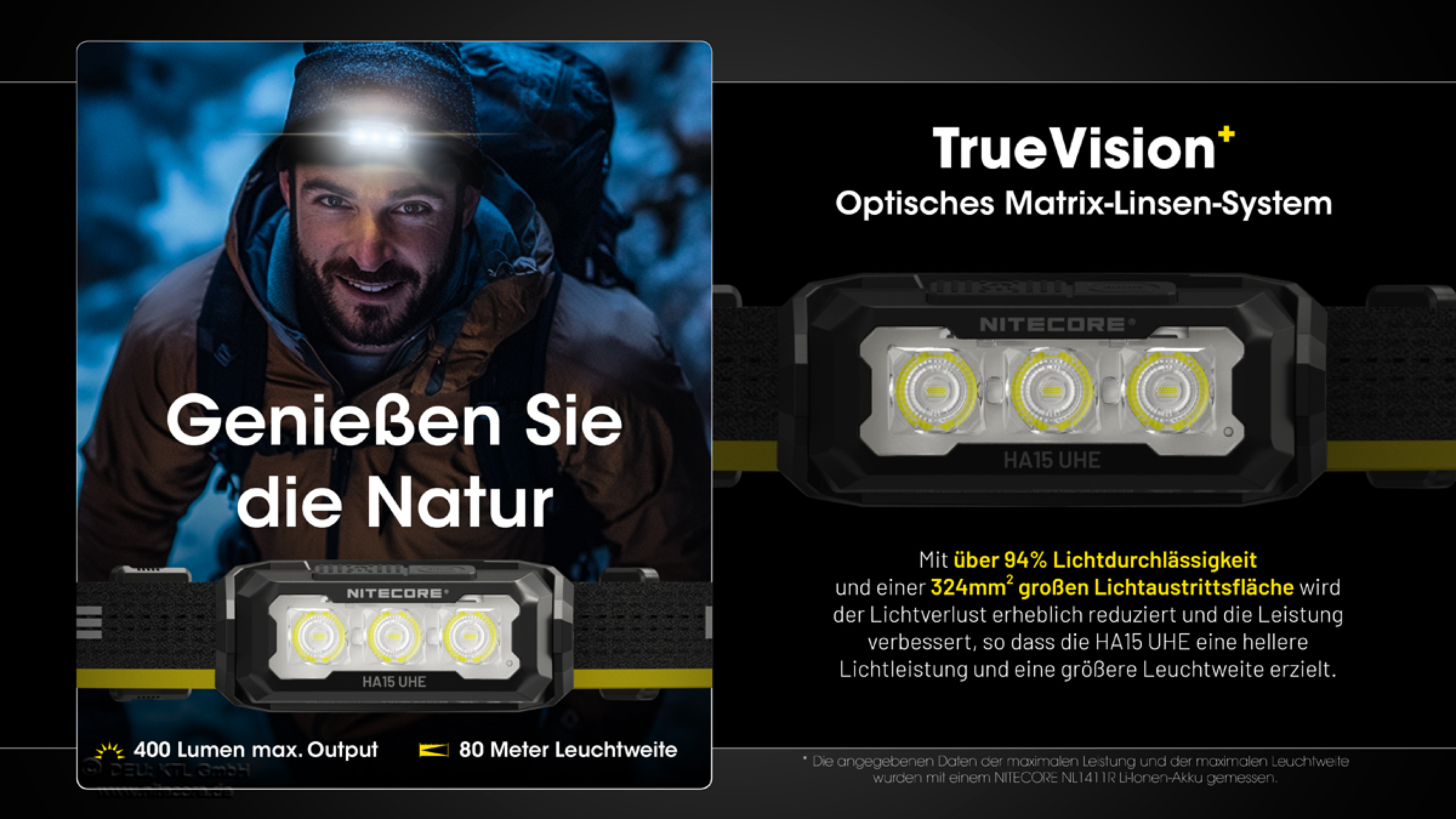 Nitecore Kopfleuchte HA15 UHE - 400 Lumen, NL1411R