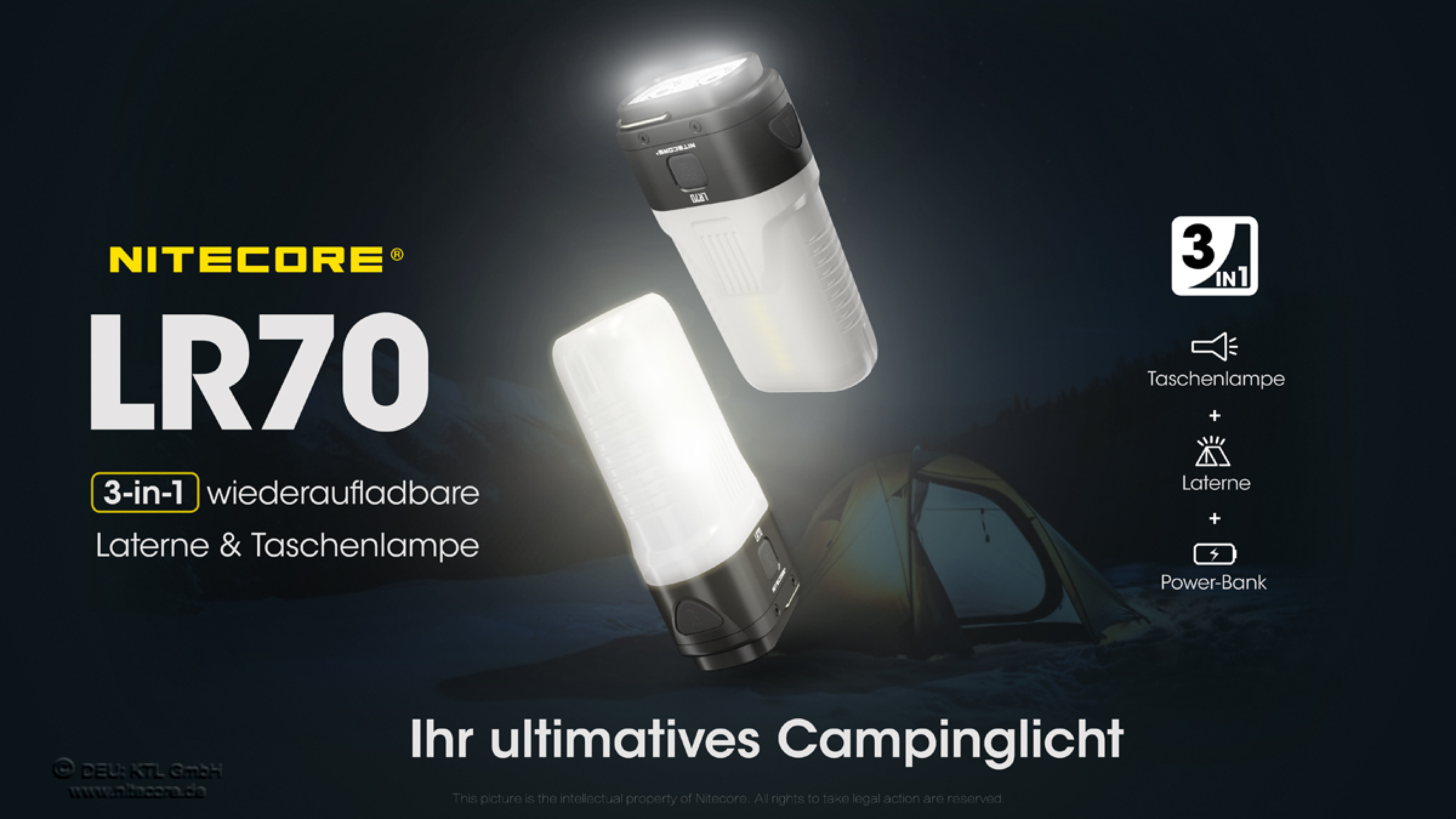 Nitecore LR70 - 3000 lumens - flashlight, power bank, lantern