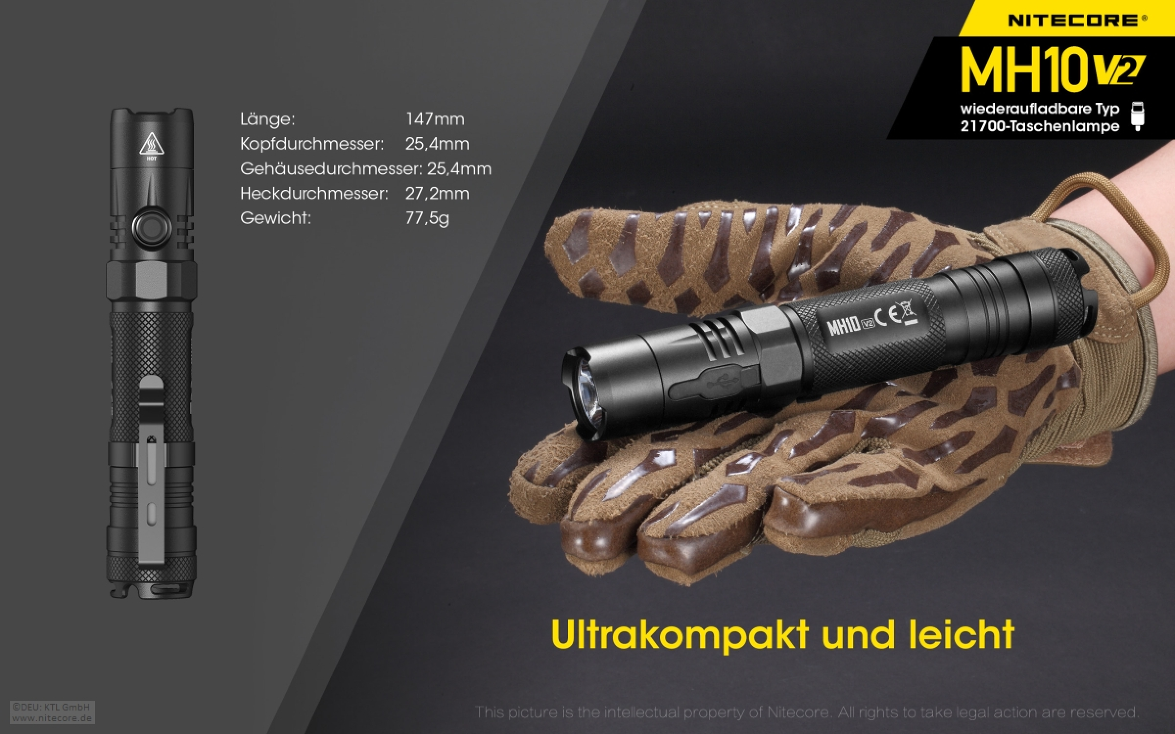 Nitecore Taschenlampe MH10 aufladbar 1200 Lumen V2