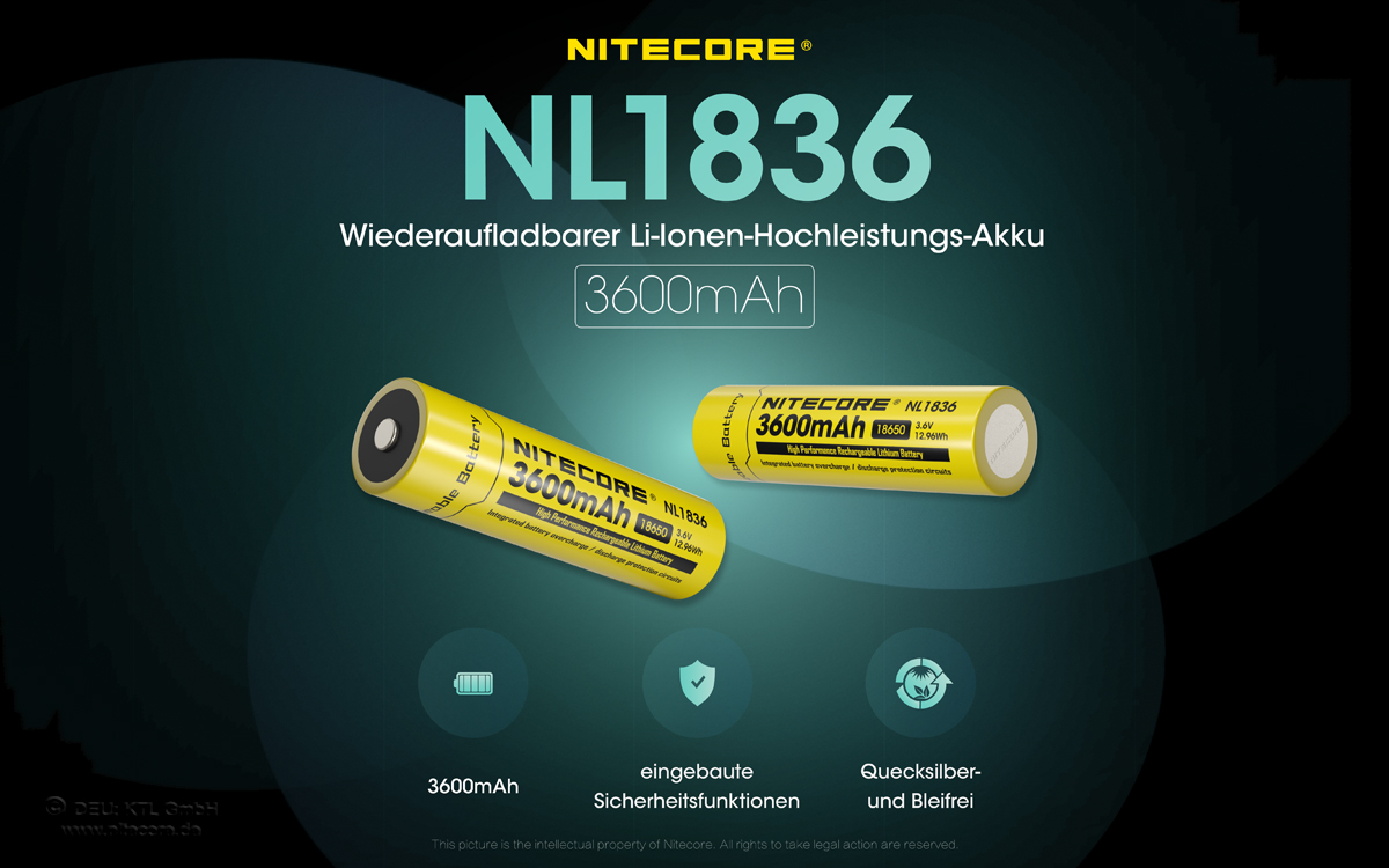 Nitecore 18650 Akku 3600mAh - NL1836  IC Protected