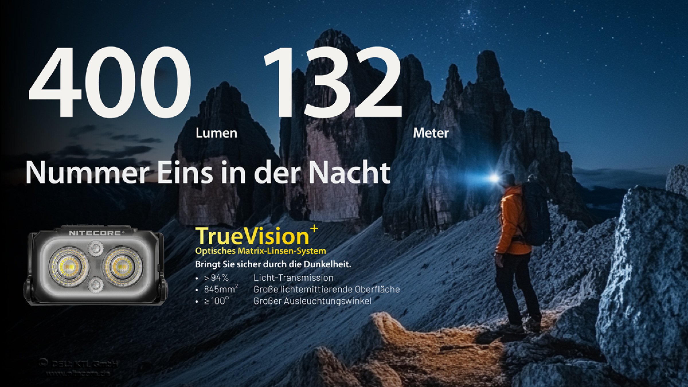 Nitecore Stirnleuchte NU25 MCT - 400 Lumen