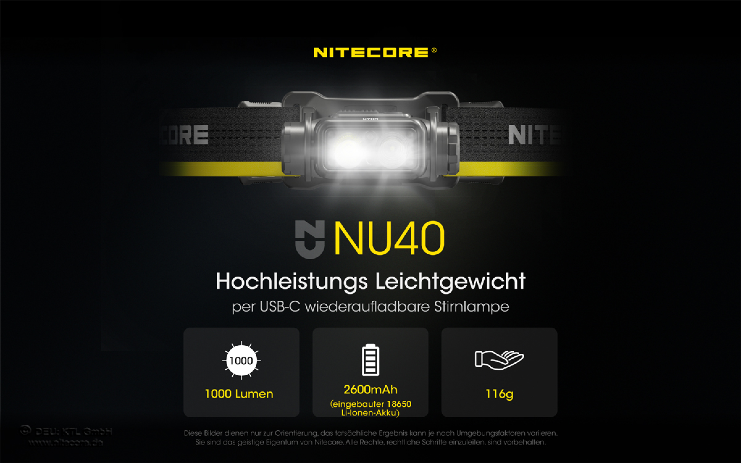 Nitecore Pro Kopfleuchte NU40 - 1000 Lumen