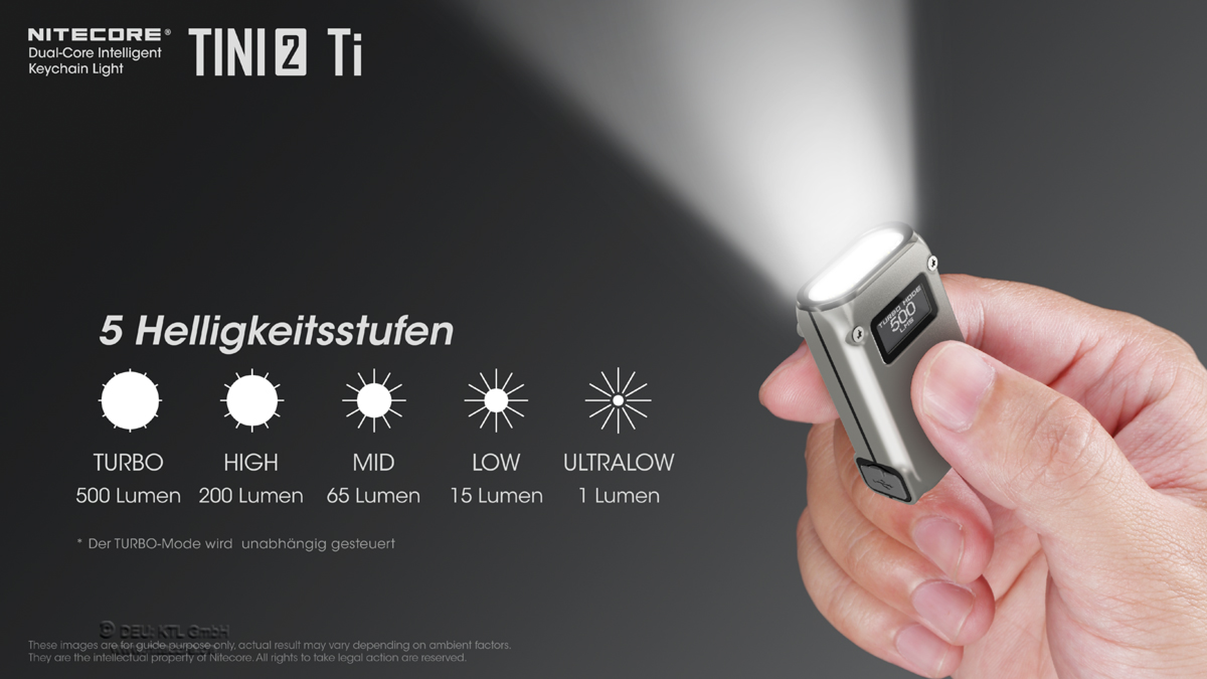 Nitecore Keyring Schlüsselbundleuchte TINI 2 Titanium - 500 Lumen