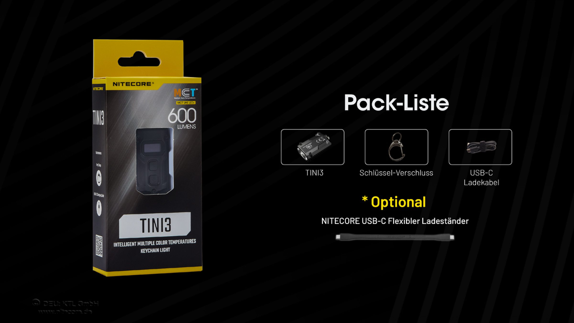 Nitecore Taschenlampe TINI 3 schwarz - 600 Lumen, OLED-Display