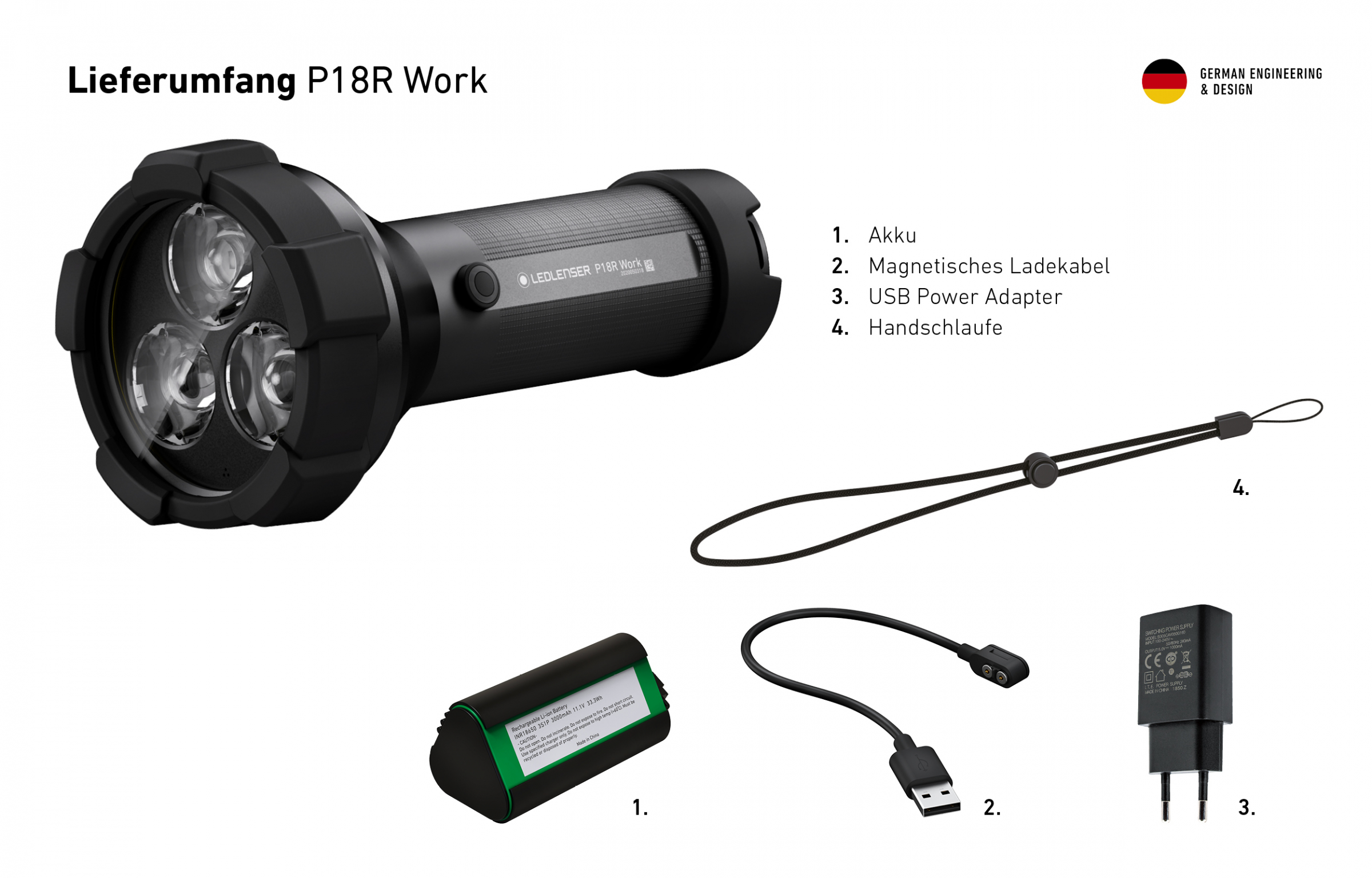 Led Lenser Taschenlampe P18R Work inkl. Akku - 4500 Lumen