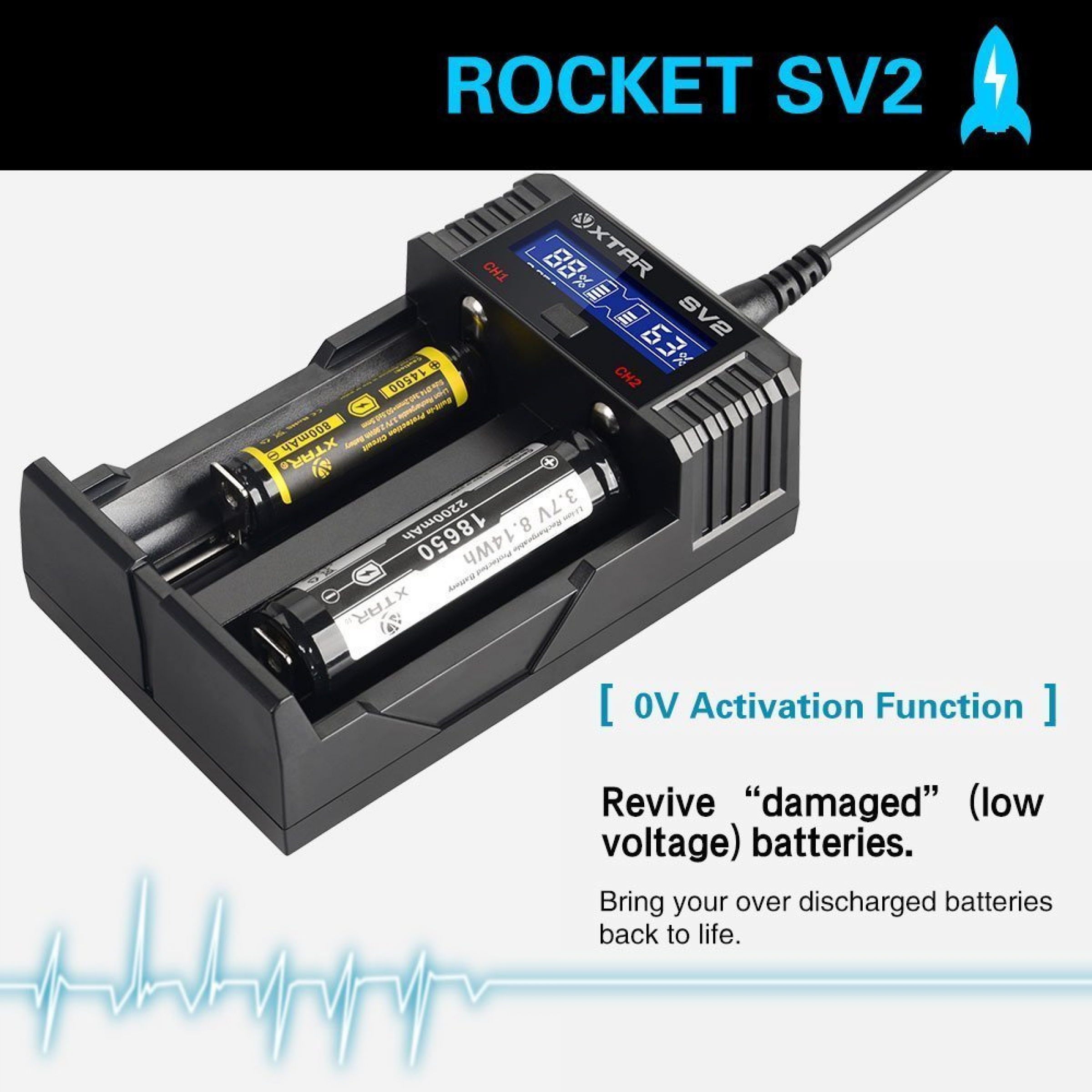 Xtar SV2 Ladegerät mit LCD Display für Li-Ion/Ni-MH Akku schwarz  2A Ladestrom