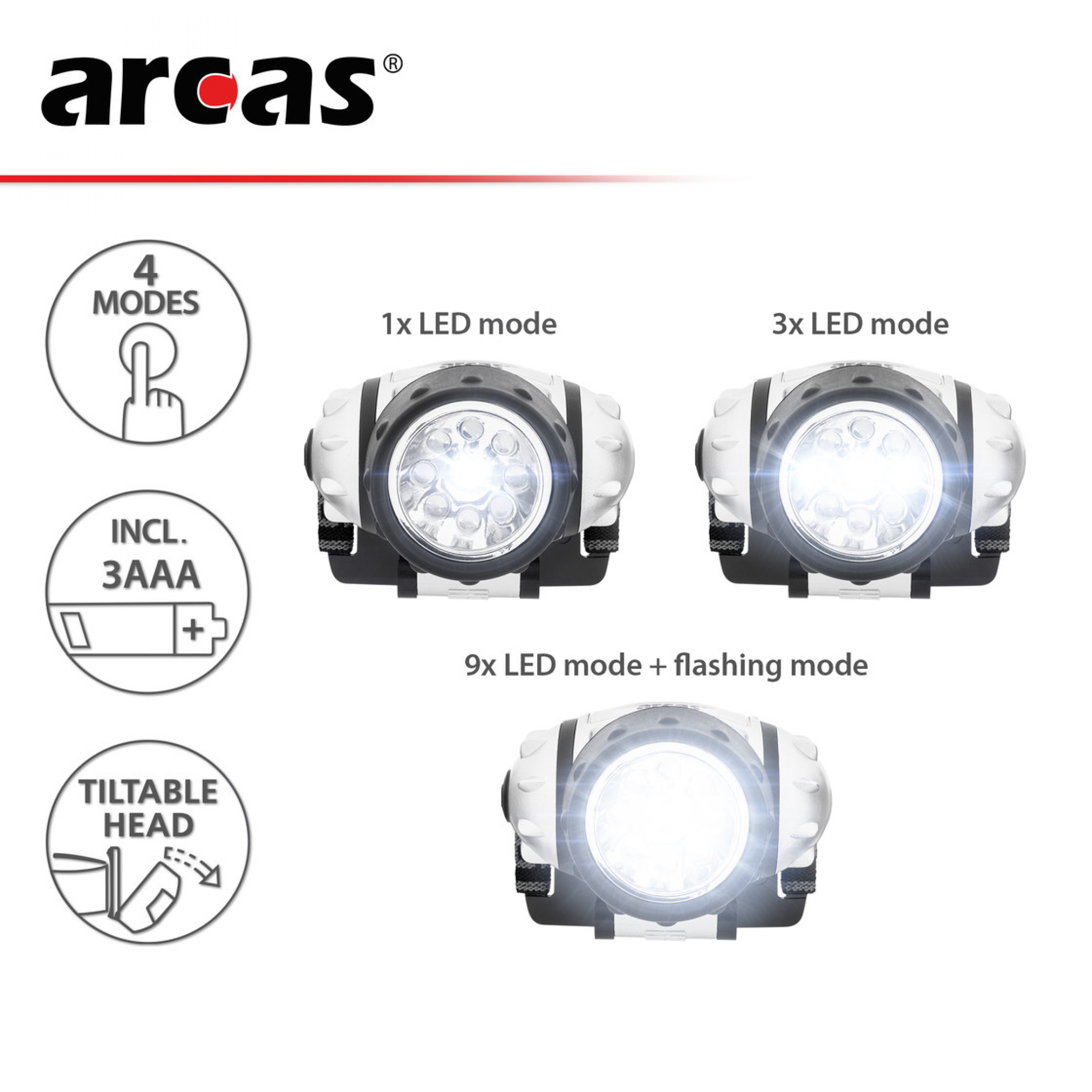 Camelion/Arcas AHL 9 LED headlight incl. batteriesFeatures:
