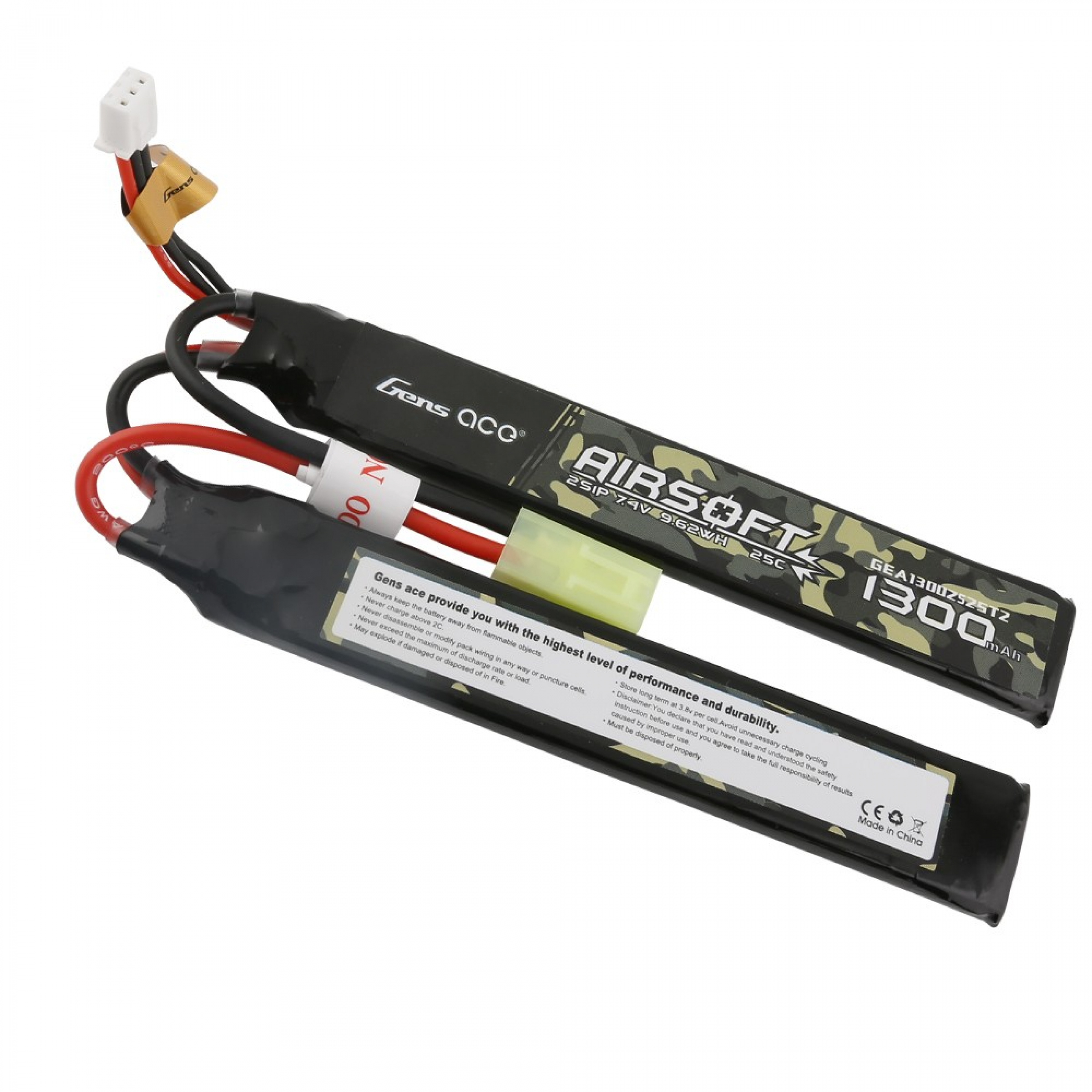 Grepow 25C 1300mAh 2S1P 7.4V Saddle Airsoft Gun Lipo Battery with Tamiya Plug
