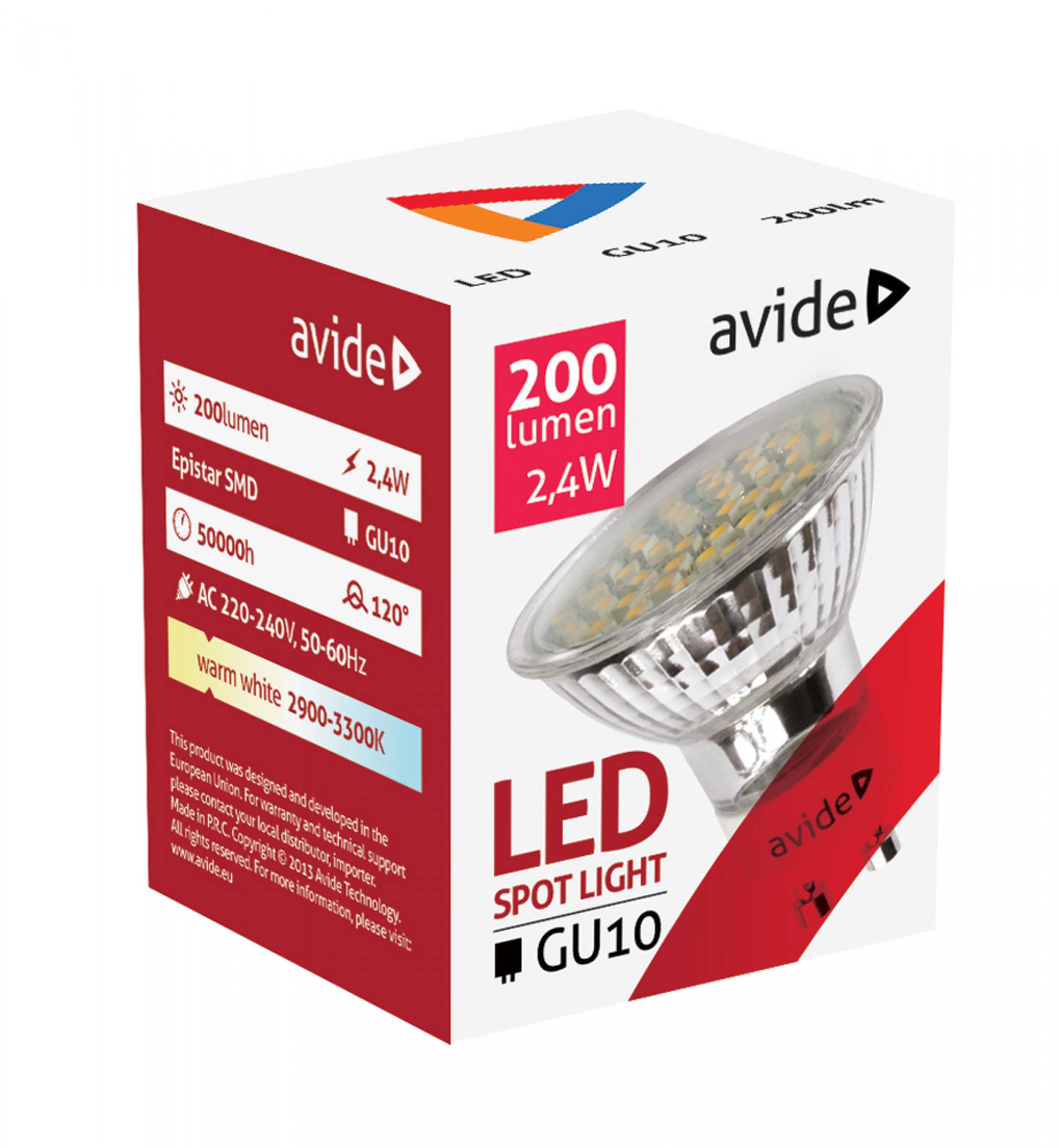Avide Premium LED Spot 2,4 W GU10 WW 3000K 200 Lumen