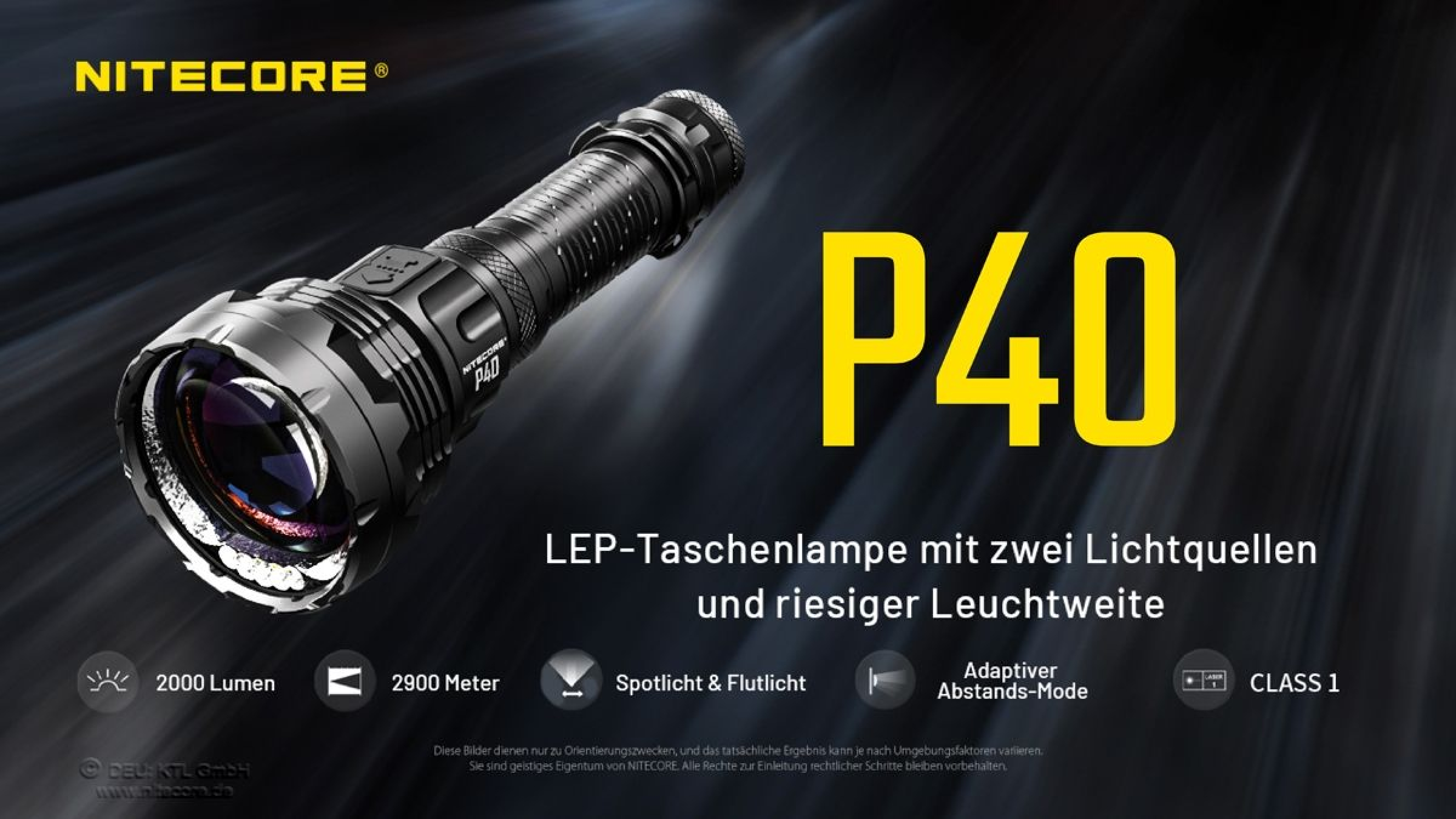 Nitecore Taschenlampe P40 LEP Laserlampe, 2000 Lumen, 2900 Meter